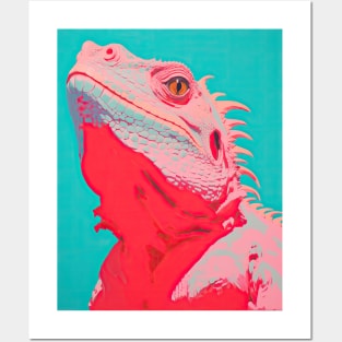 Iguana Duotone Neon Posters and Art